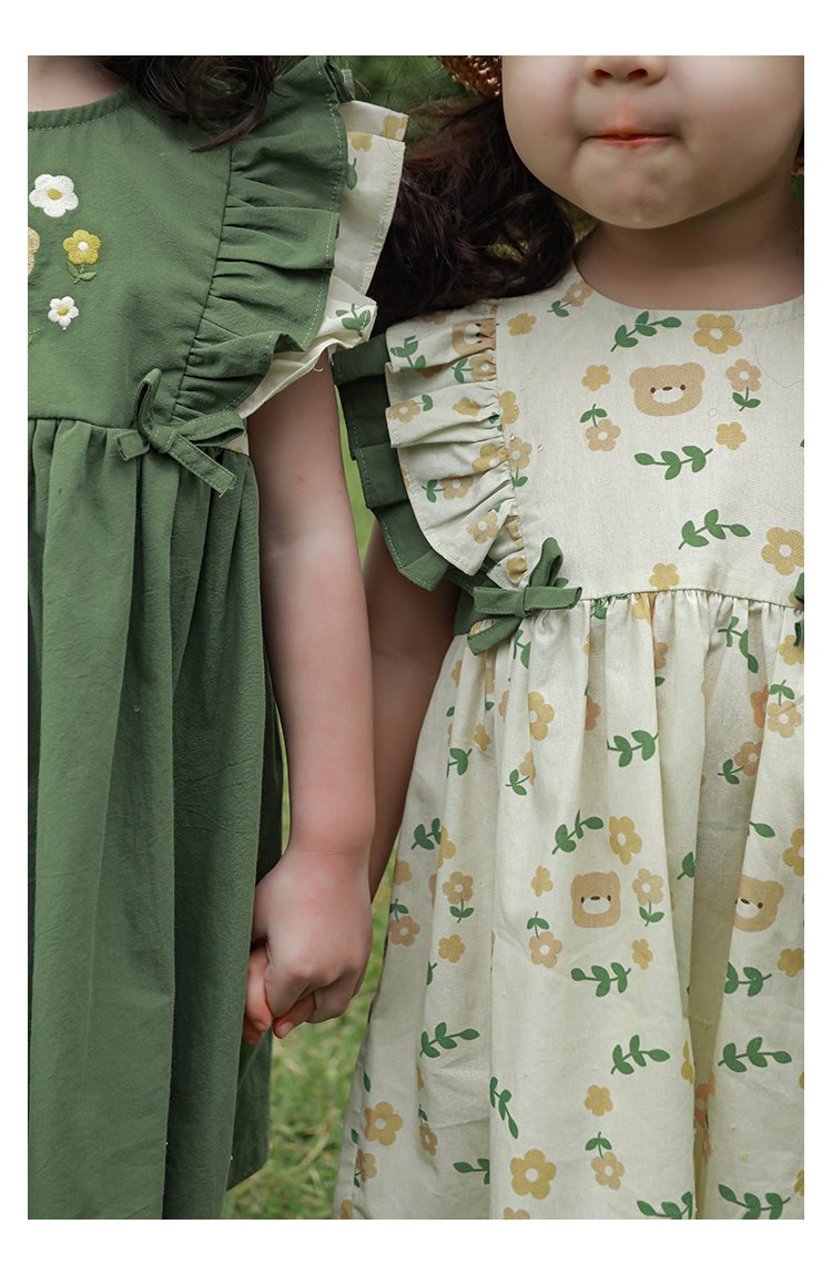 Cartoon Bear Green Cotton dress - Image 3
