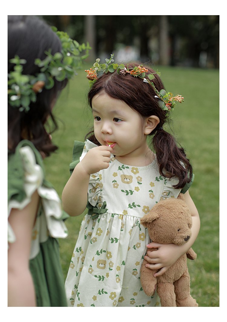 Cartoon Bear Green Cotton dress - Image 4
