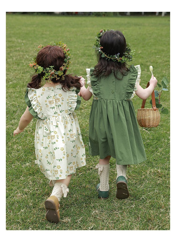 Cartoon Bear Green Cotton dress - Image 8