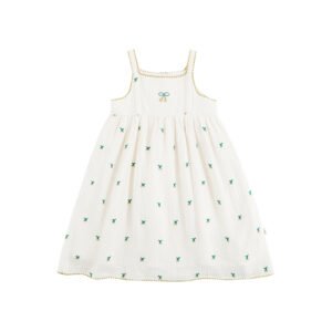 White Cherries Embroidered Cotton Baby Girl Summer Dress